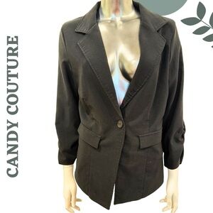 🛍️3/$40 Candy Couture Black Lace Back Blazer Ruched 3/4 Sleeves – Size Large